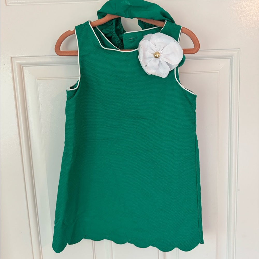 Janie and Jack Green Sleeveless Kids Dress with White Flower Accent